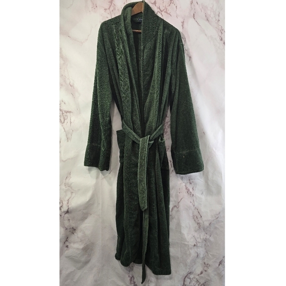 Lands End Robe Mens Large Green Terry Cloth Towel Full Length Bath Heavyweight - Picture 1 of 14